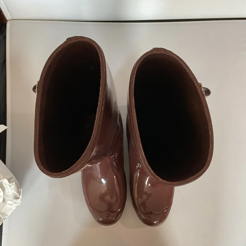 Hunter Original Tall Gloss Brown Rubber Rain Boots Womens Size 10 Waterproof